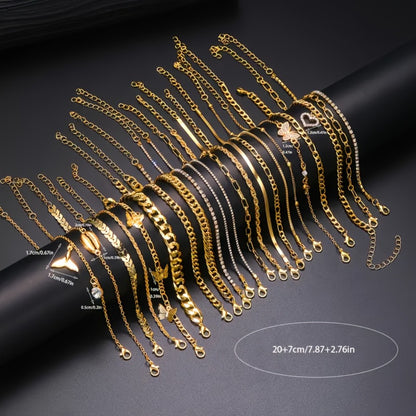 Anklet for Women - Set 22 Pcs Gold Layered Stackable for Rhinestone Butterfly Heart Geometric - product detail view 4