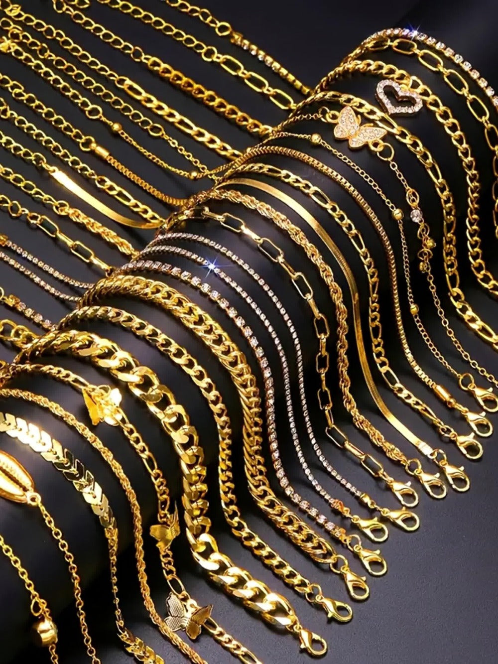 Anklet for Women - Set 22 Pcs Gold Layered Stackable for Rhinestone Butterfly Heart Geometric - product detail view 7