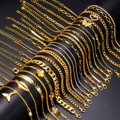 Anklet for Women - Set 22 Pcs Gold Layered Stackable for Rhinestone Butterfly Heart Geometric - product detail view 8