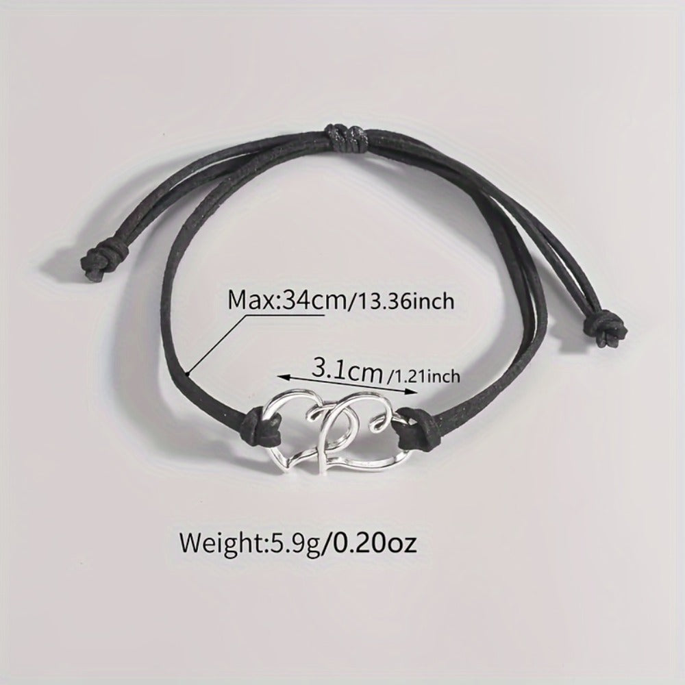 Anklet for Women - Set 4 Pieces for - Adjustable Double Heart Charm Black White, Boho Vintage - product detail view 10