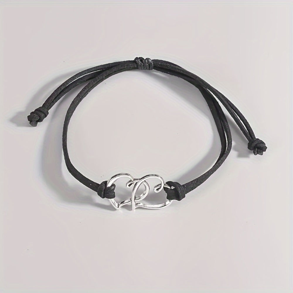 Anklet for Women - Set 4 Pieces for - Adjustable Double Heart Charm Black White, Boho Vintage - product detail view 12