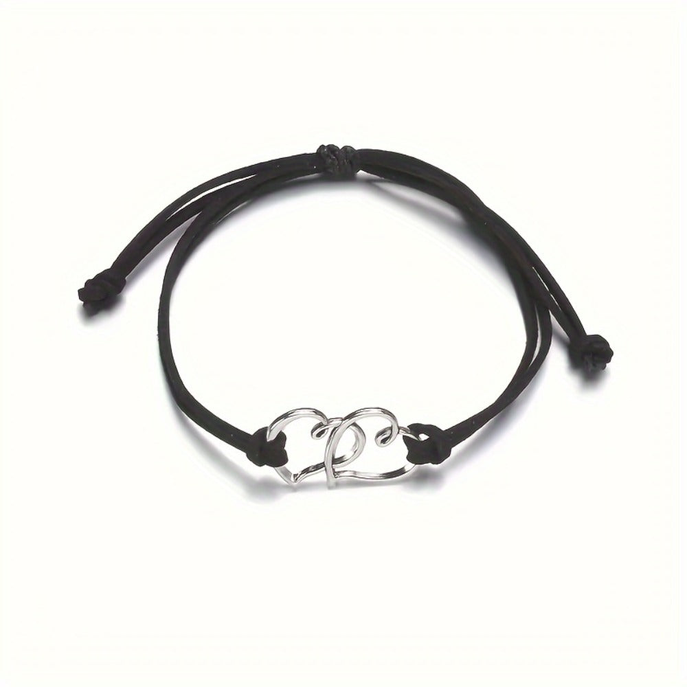 Anklet for Women - Set 4 Pieces for - Adjustable Double Heart Charm Black White, Boho Vintage - product detail view 13