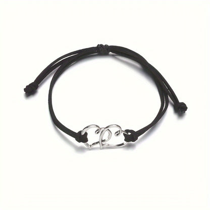 Anklet for Women - Set 4 Pieces for - Adjustable Double Heart Charm Black White, Boho Vintage - product detail view 13
