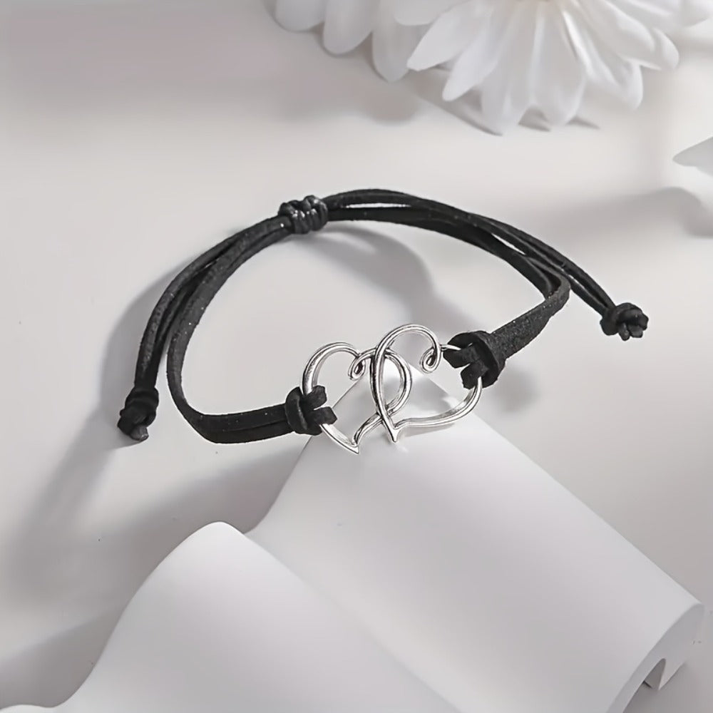 Anklet for Women - Set 4 Pieces for - Adjustable Double Heart Charm Black White, Boho Vintage - product detail view 15