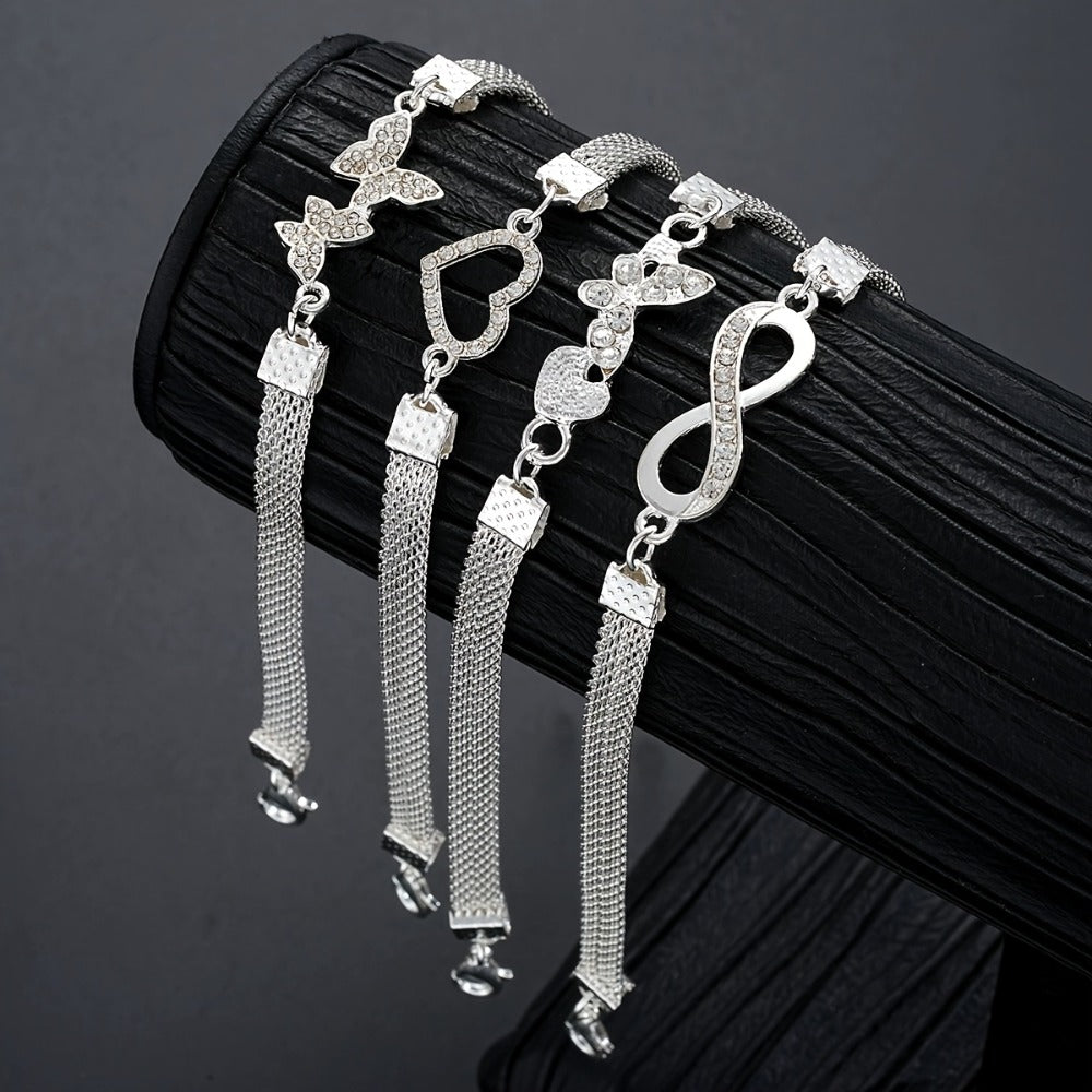 Anklet for Women - Set for 4pcs 925 Sterling Silver Infinity Symbol Love Butterfly Foot - product detail view 3