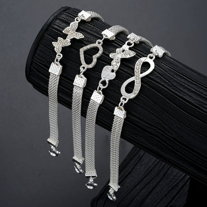 Anklet for Women - Set for 4pcs 925 Sterling Silver Infinity Symbol Love Butterfly Foot - product detail view 3