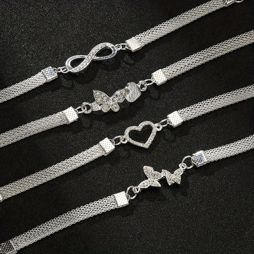 Anklet for Women - Set for 4pcs 925 Sterling Silver Infinity Symbol Love Butterfly Foot - product detail view 4