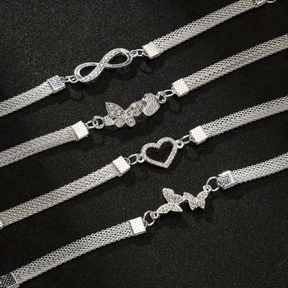 Anklet for Women - Set for 4pcs 925 Sterling Silver Infinity Symbol Love Butterfly Foot - product detail view 4