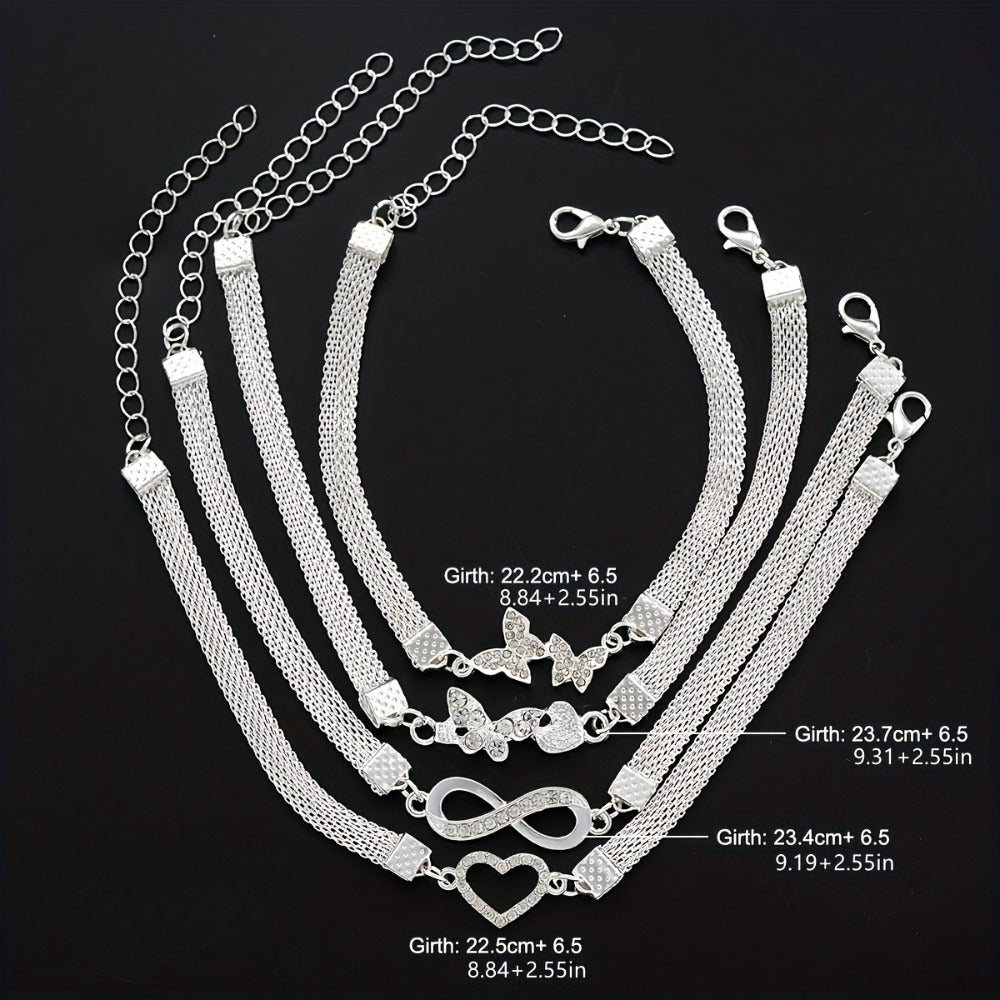 Anklet for Women - Set for 4pcs 925 Sterling Silver Infinity Symbol Love Butterfly Foot - product detail view 5