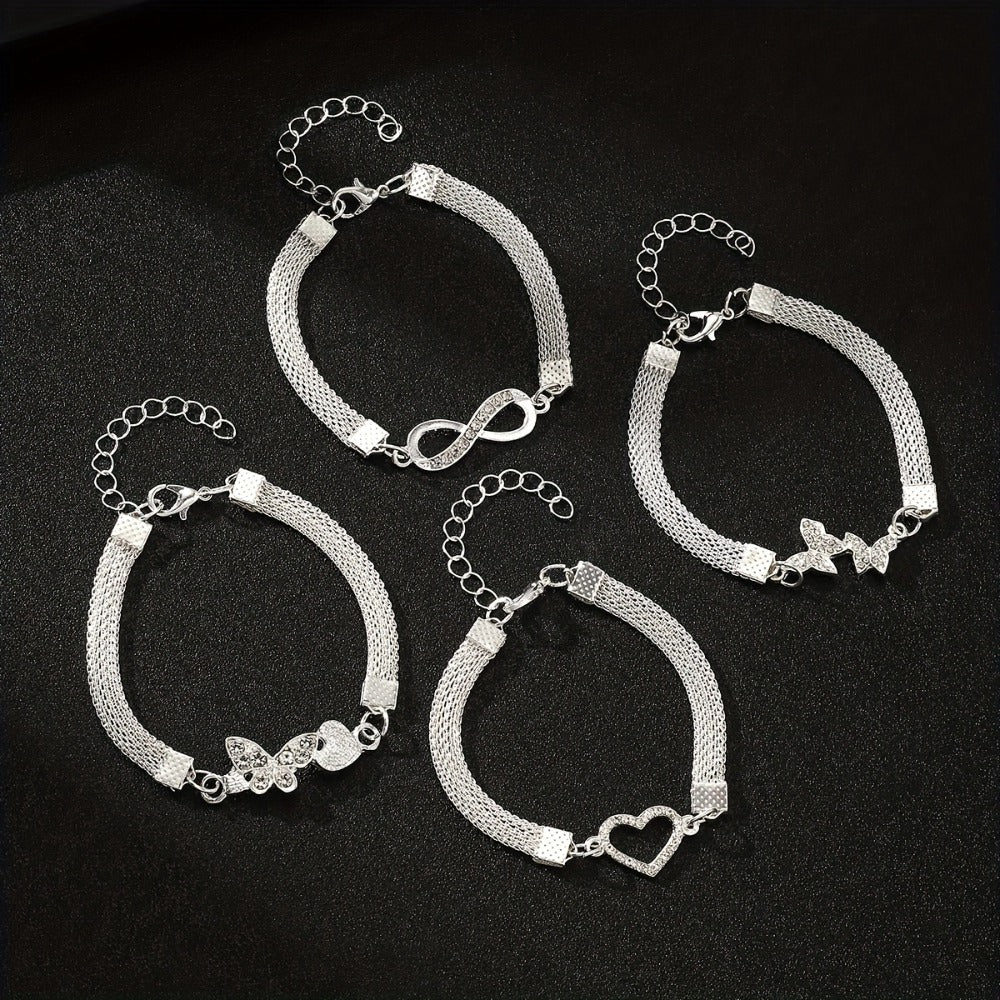 Anklet for Women - Set for 4pcs 925 Sterling Silver Infinity Symbol Love Butterfly Foot - product detail view 6