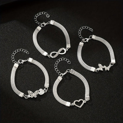 Anklet for Women - Set for 4pcs 925 Sterling Silver Infinity Symbol Love Butterfly Foot - product detail view 6
