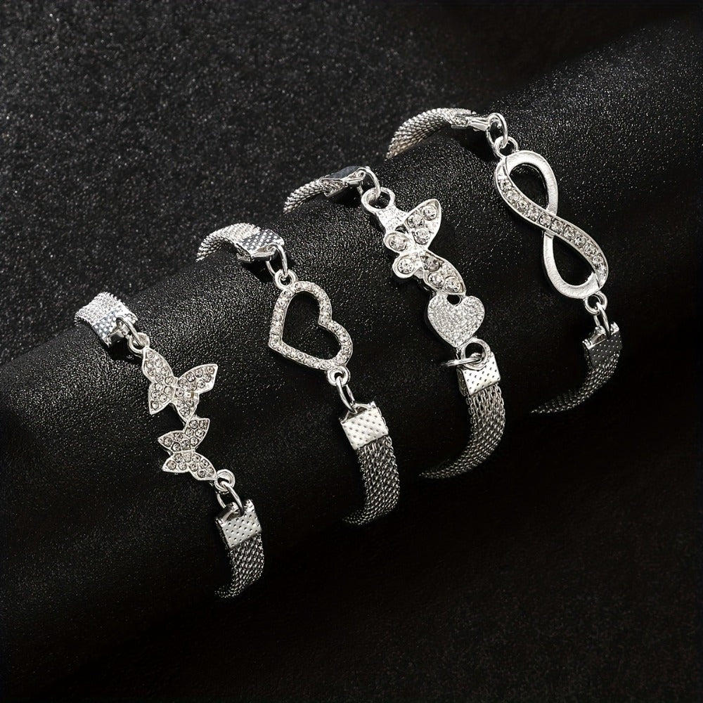 Anklet for Women - Set for 4pcs 925 Sterling Silver Infinity Symbol Love Butterfly Foot - product detail view 7