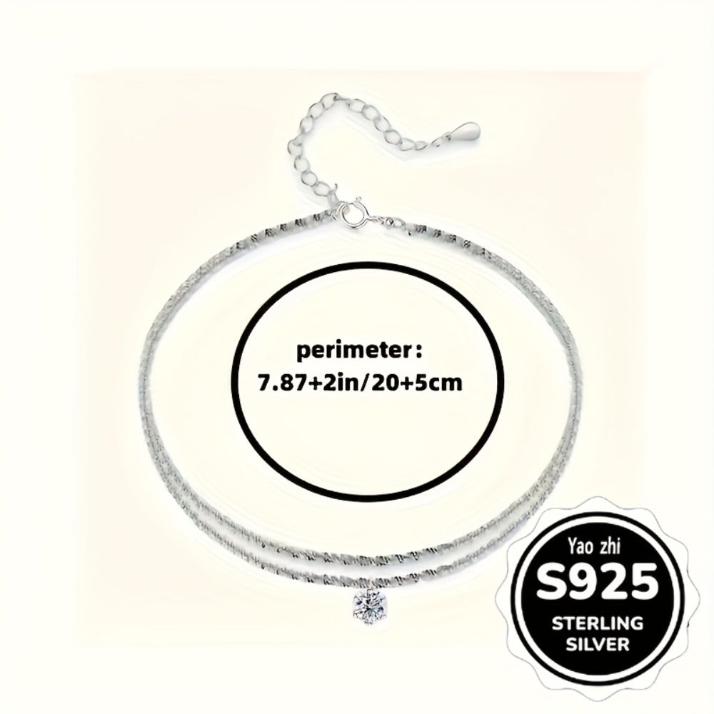 Anklet for Women - Sterling Silver Set for - 3Pcs Sparkling Zirconia Wave & Braided Chain - product detail view 5