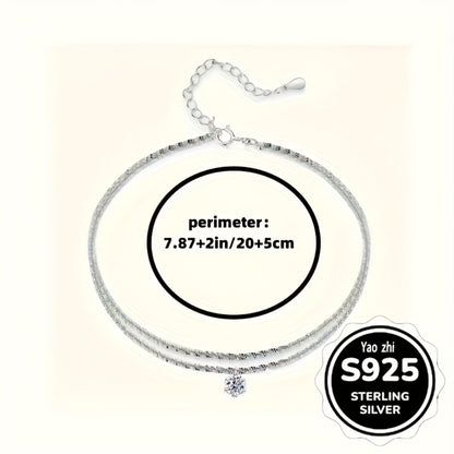 Anklet for Women - Sterling Silver Set for - 3Pcs Sparkling Zirconia Wave & Braided Chain - product detail view 5