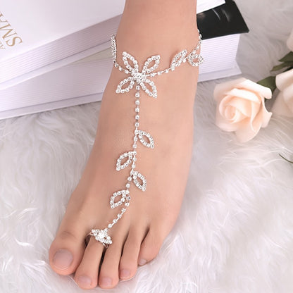 Anklet for Women - Toe Chain Rhinestone Leaf Sparkling Barefoot Sandal Ankle Bracelet for - product detail view 6
