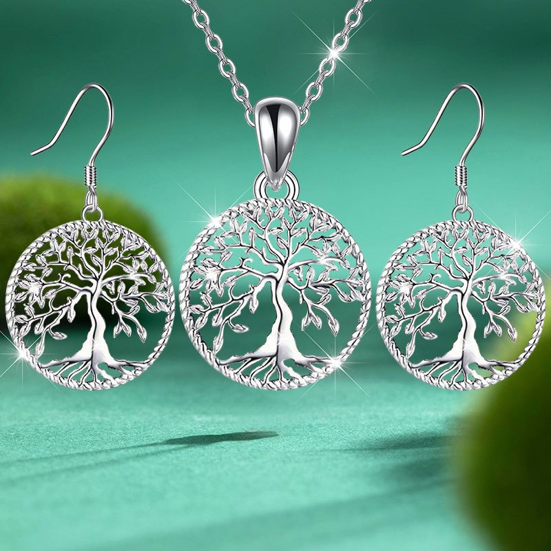 [Christmas Birthday Gift] 3pcs 925 Silver Shining Fashion Personality Simplicity New Creativity Tree Earrings Necklace Party Commemorative Jewelry Exquisite Christmas Birthday Gift