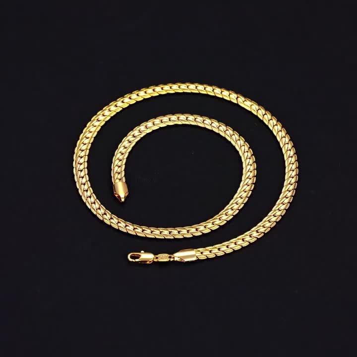 Gold Chain Necklace 24K Gold Plated 925 Sterling Silver 5mm Flat Lace Chain Necklace Unisex Hip Hop Jewelry 18 20 22 24 Inch Gift for Her