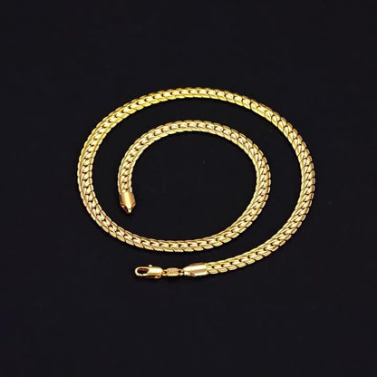 Gold Chain Necklace 24K Gold Plated 925 Sterling Silver 5mm Flat Lace Chain Necklace Unisex Hip Hop Jewelry 18 20 22 24 Inch Gift for Her