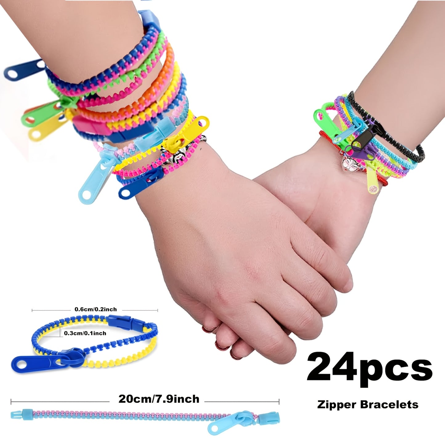 Zipper Bracelets 24 Pack - Plastic Fidget Snap Bracelets Bulk Set for Kids Party Favors Goodie Bags Classroom Rewards Prizes Sensory Toys Ages 14+ Birthday Gifts