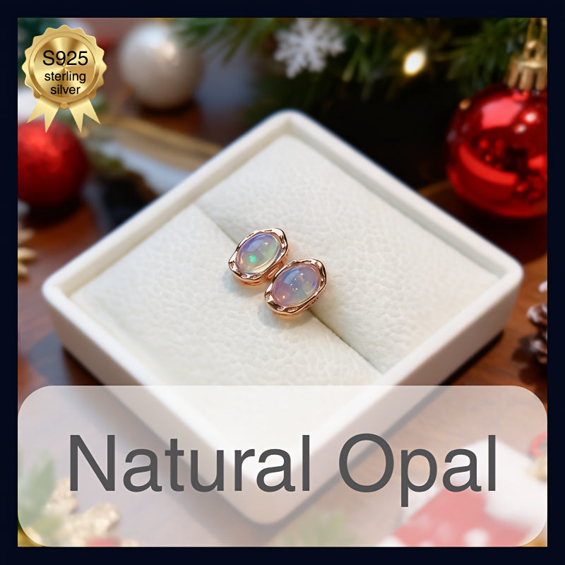 Natural White Opal Earrings S925 925 Sterling Silver Inlaid Main Stone Father'S Day, Christmas, Halloween Gifts Various Styles of Gift Boxes for Free, Without Battery