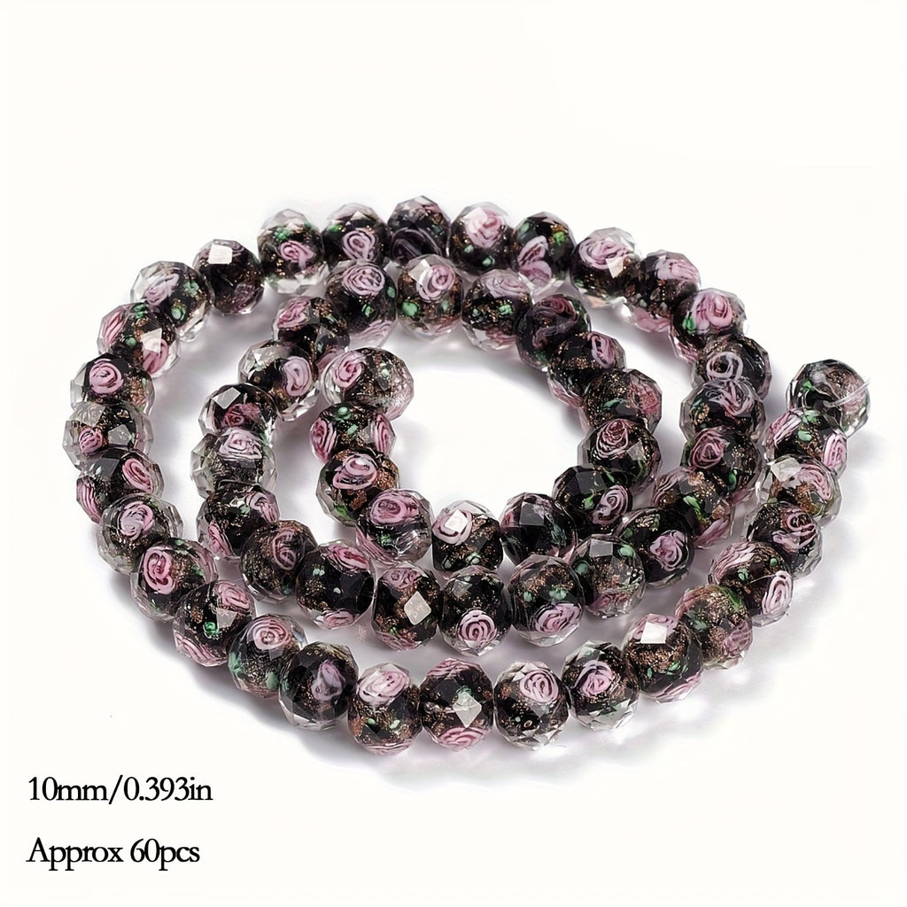 60pcs Multicolor Handmade Golden Sand Lampwork Beads Strands Inner Flower Faceted Beads DIY Charm Bracelet for Jewelry Making 10mm