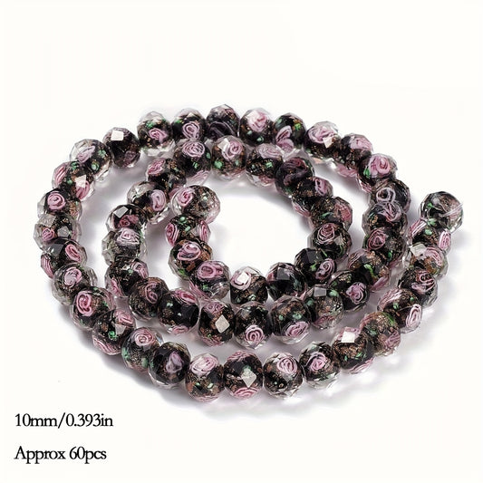60pcs Multicolor Handmade Golden Sand Lampwork Beads Strands Inner Flower Faceted Beads DIY Charm Bracelet for Jewelry Making 10mm