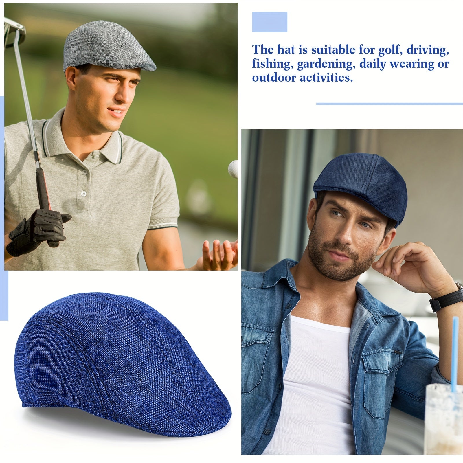 11 Colors Men's Flat Cap Irish Hats Newsboy Hats for Men Cabbie Hunting Cap Weave Linen-Like Newsboy Hat 11pcs. Suitable for Men and Women