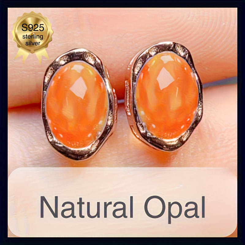 Natural White Opal Earrings S925 925 Sterling Silver Inlaid Main Stone Father'S Day, Christmas, Halloween Gifts Various Styles of Gift Boxes for Free, Without Battery
