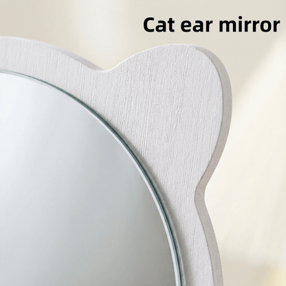 Jewelry Box with Mirror Cat Ear Design – Small Makeup Storage Organizer with Drawers, Light Luxury Vanity Case for Bedroom Dressing Room & Living Room