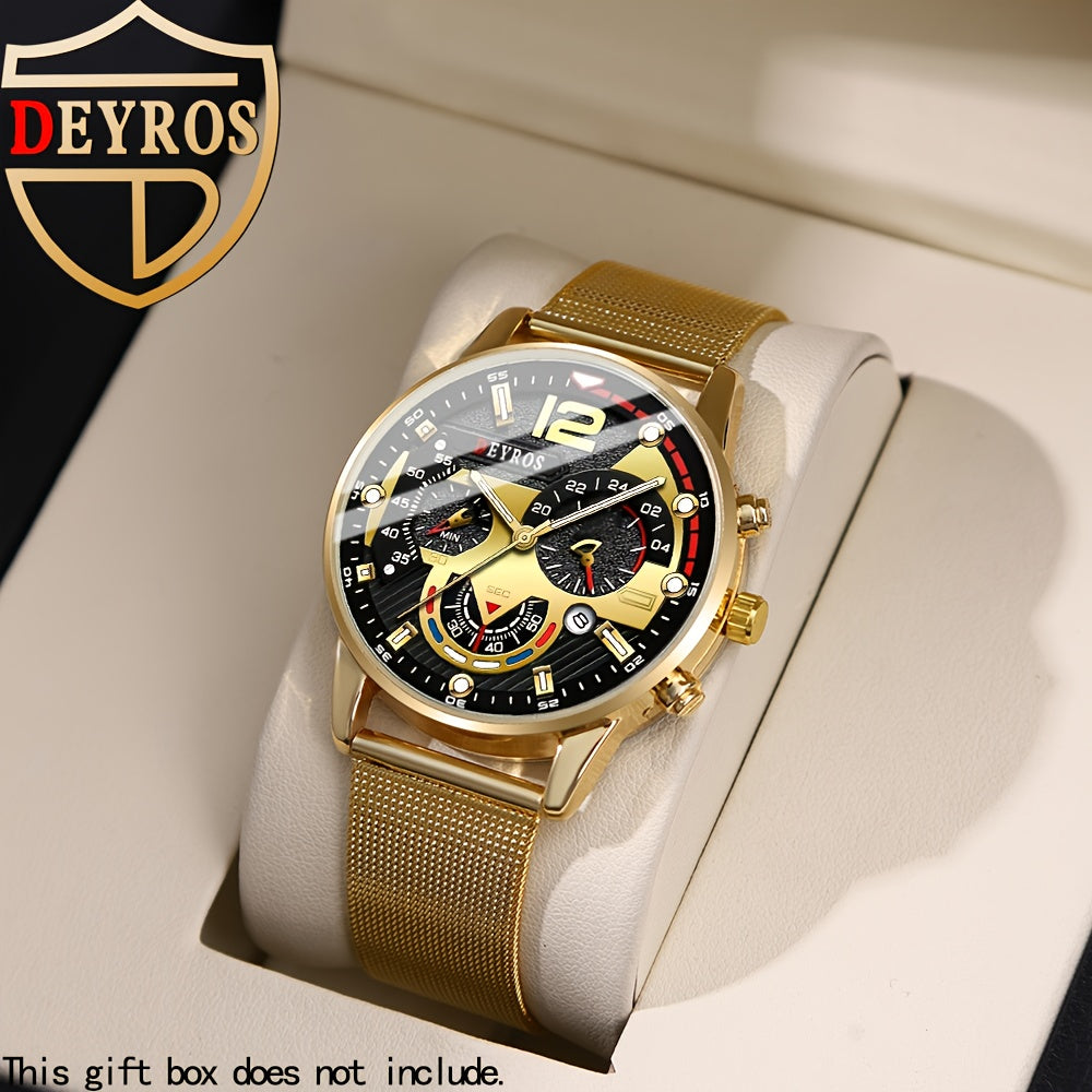 12pcs/Set Men Watch Set, Fashion Stainless Steel Strap Quartz Watches for Men, Classic Pointer Round Dial Date Display Men'S Wrist Watch Business Casual Men'S Watch Set Birthday Valentine'S Day Easter Perfect Gift, Reloj Para Hombre