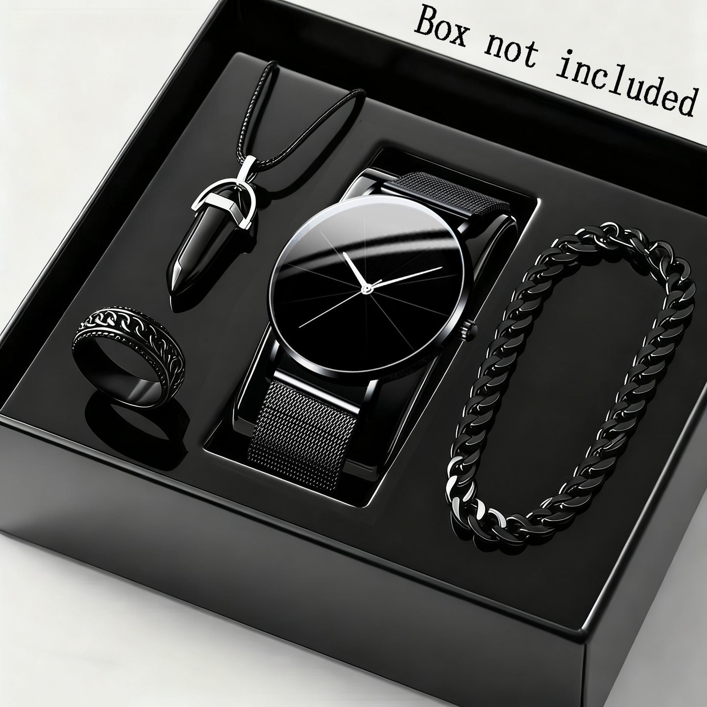 Men's Watch & Bracelet Set 4pcs - Stainless Steel Quartz Watch, Bracelet & Necklace Bundle, Elegant Business Casual Jewelry Gift Set for Men