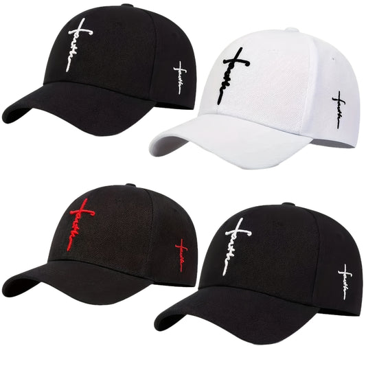 [4pcs Faith Cross-Stitch Caps] 4pcs Faith-Themed Cross-Stitch Baseball Caps | Adjustable Strap, Lightweight Polyester, Solid Color | Non-Elastic Casual Sports Cap, Sun Hat for Men & Women | Perfect for Travel, Beach, Outdoor Activities
