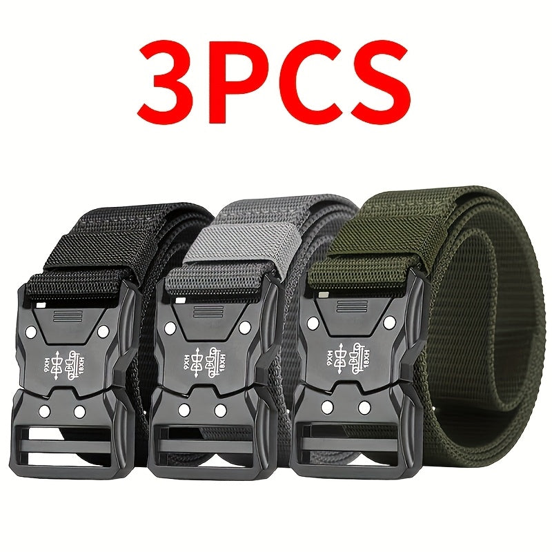 Men's Nylon Belt 3 Pack Quick-Release Buckle - Adjustable 49.2" Casual Belts for Jeans Work Outdoor Everyday Use Black Gray Khaki Blue Green Brown