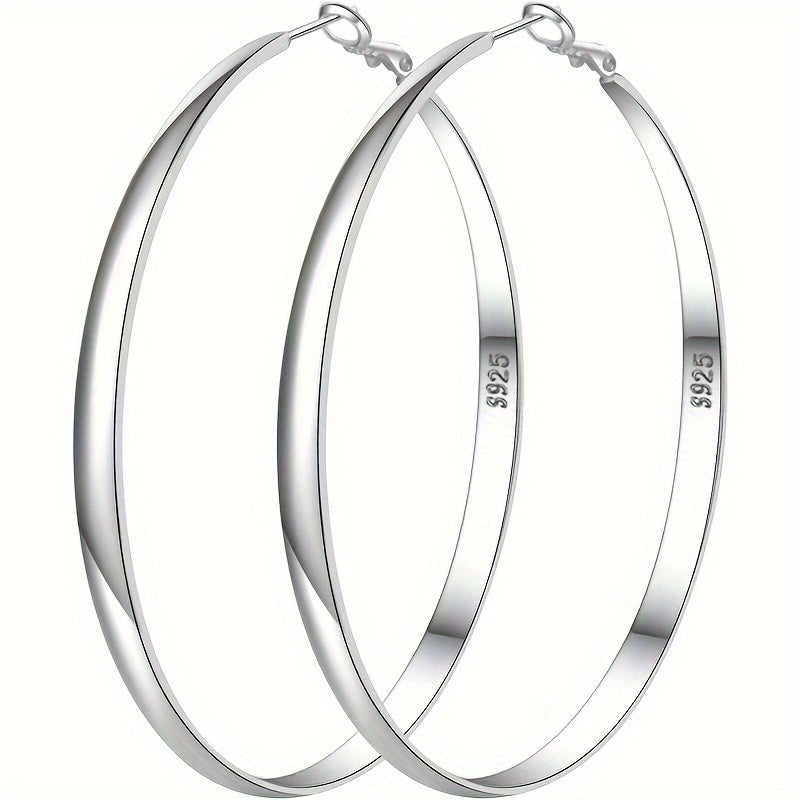 Sterling Silvery Hoop Earrings for Women S925 Silvery Hoop Earrings Large Silvery Hoop Earrings Hypoallergenic Thin Oversize Big Silvery Hoop Earrings Sterling Silvery Earrings for Girls, EXGOX