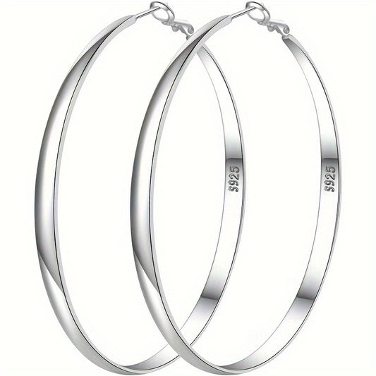Sterling Silvery Hoop Earrings for Women S925 Silvery Hoop Earrings Large Silvery Hoop Earrings Hypoallergenic Thin Oversize Big Silvery Hoop Earrings Sterling Silvery Earrings for Girls, EXGOX