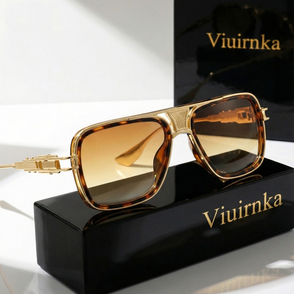 Viuirnka Classic Square Sunglasses for Men Unisex Retro UV Protection Metallic Frame Lightweight Eyewear with Sunglasses Case And Cleaning Cloth for Daily Wear And Outdoor Activities