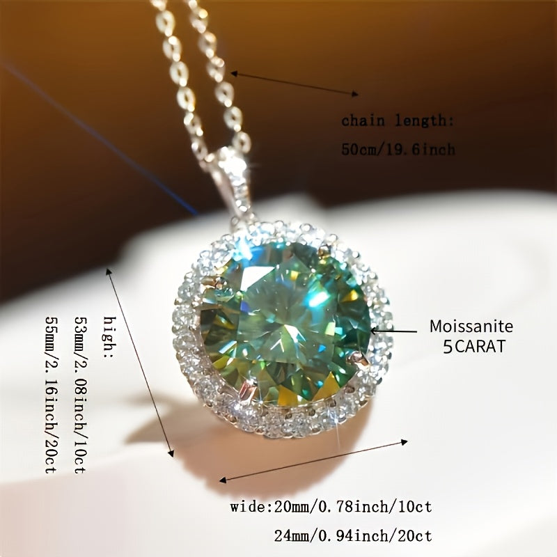 Moissanite Pendant Necklace for Women – 5 Carat Green S925 Sterling Silver, Vintage Elegant Classic Design, Gift Box Included, Perfect Birthday & Holiday Gift
