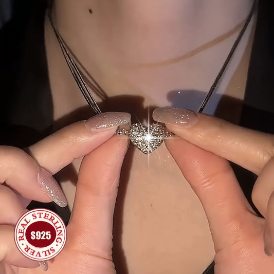 Elegant S925 Sterling Silvery Luxurious Low Allergenic Three-layer Heart-shaped Inlaid Necklace - An Elegant Classic Women's Jewelry, Perfect for Valentine's Day, Daily Wear, And Occasions