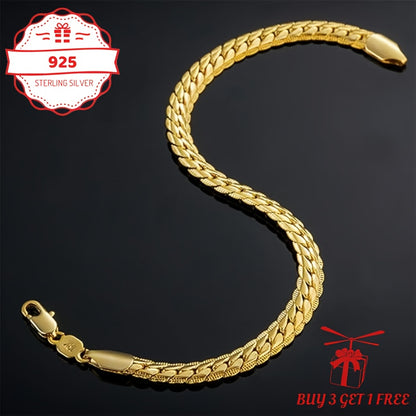Gold Chain Necklace 24K Gold Plated 925 Sterling Silver 5mm Flat Lace Chain Necklace Unisex Hip Hop Jewelry 18 20 22 24 Inch Gift for Her