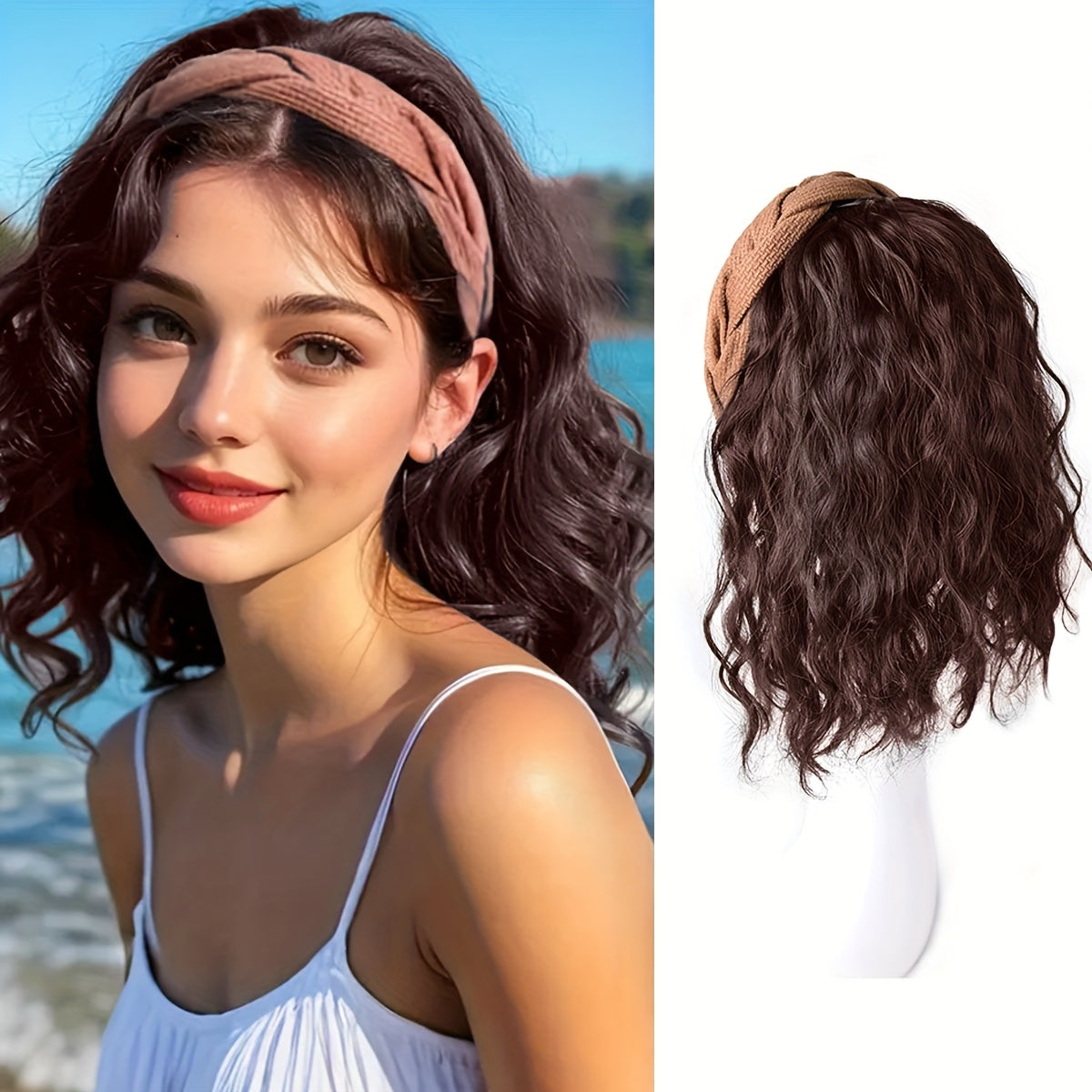 Costume Fake Hair Band One Water Ripple Half Set Synthetic Wig Light Breathable Roll Hair Patch Suitable for Daily Wear, Costume Wigs, Wigs for Cosplay, Wigs for Halloween