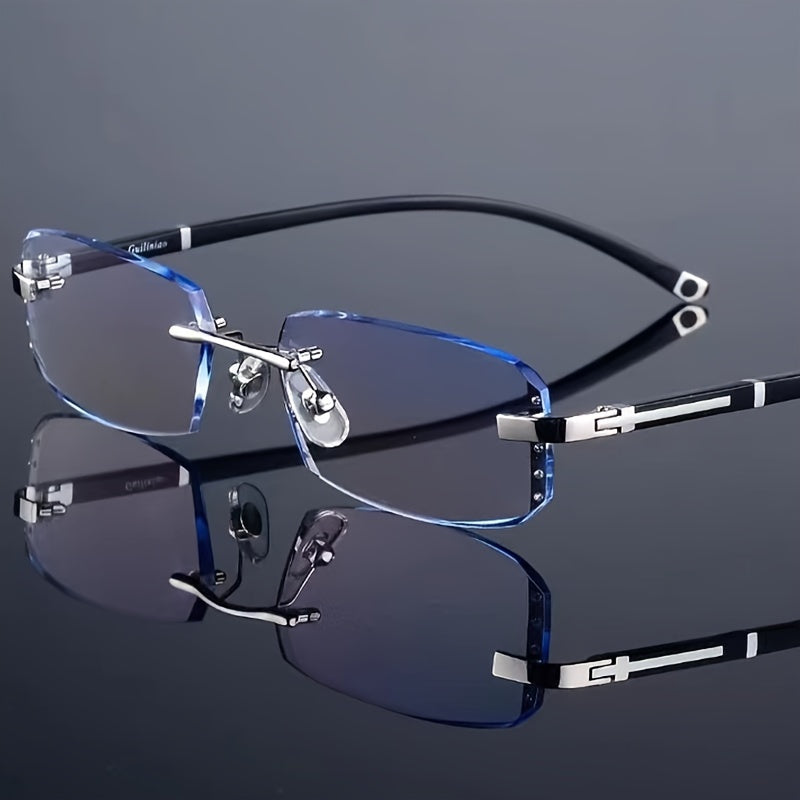 Blue Light Blocking Glasses for Men – Rimless TR90 Frame Retro Rhinestone Anti Blue Light Eyewear, Elegant Business & Daily Use Computer Glasses | Perfect Gift for Valentine's Day, Graduation & More | 2 Styles