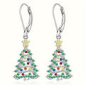 S925 silver elegant Christmas tree pendant earrings with sparkling cubic synthetic Synthetic Zirconia, perfect for daily wear and party holiday gifts