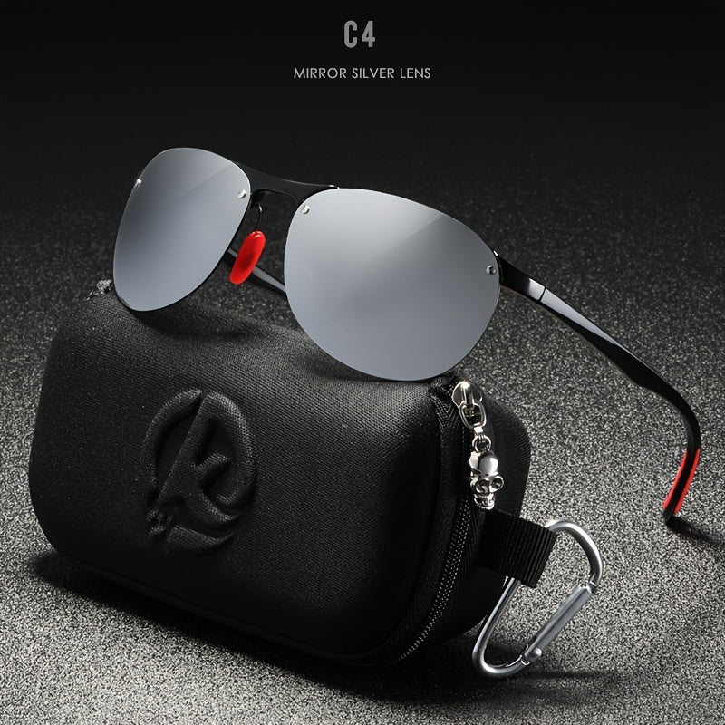 Photochromic Polarized Sunglasses Frameless Oval - TR90 Lightweight Auto-Darkening Mirrored UV400 Lens Men Women Driving Cycling with Hard Case