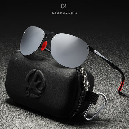 Photochromic Polarized Sunglasses Frameless Oval - TR90 Lightweight Auto-Darkening Mirrored UV400 Lens Men Women Driving Cycling with Hard Case