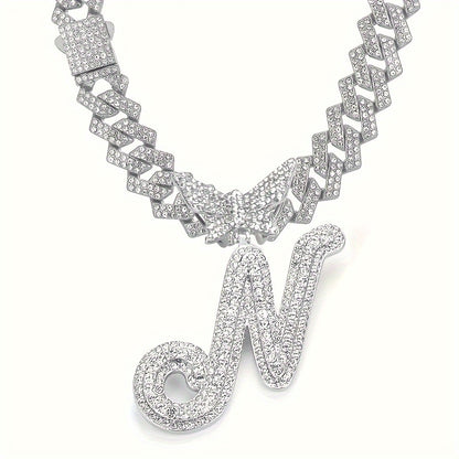 Cuban Link Chain Necklace - Initial Letter Necklace for Men Women - Cuban Link Chain with Butterfly Alphabet - product detail view 102
