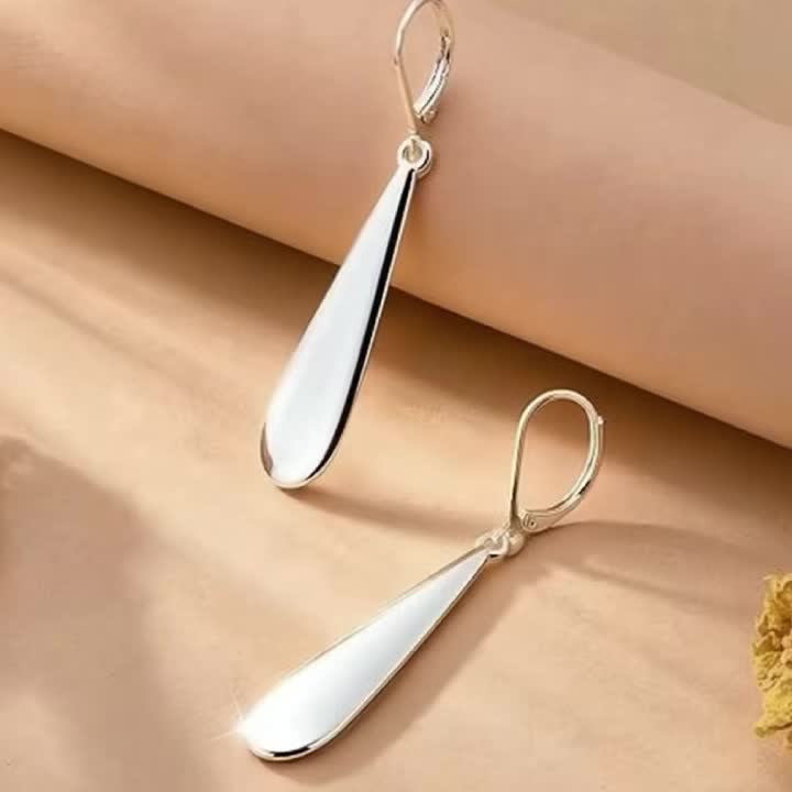 925 Sterling Silver Long Teardrop Dangle Earrings for Women Hypoallergenic Drop Leverback Earrings Trendy Silvery Long Teardrop Dangle Earings for Jewelry Gifts