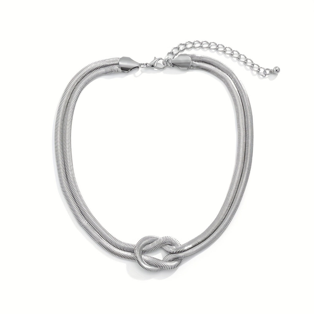 1pc Boho Hip Hop Style 925 Sterling Silver Double Layer Serpentine Chain Knot Bracelet for Women, Allergy-Free, Durable Silvery Plating, Perfect for Daily Wear And Holiday Celebrations, Ideal Christmas And Valentine'S Gift