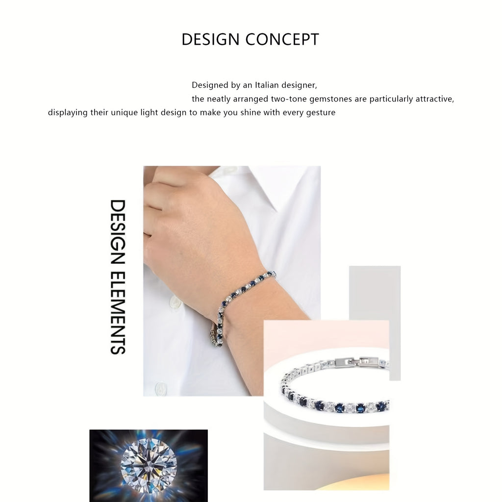 1pc Italian Luxury 925 Silver Moissanite Inlaid Bracelet, Designed And Hand-crafted By An Italian Designer, This Is A Commemorative Gift for Your Wife.Suitable for Various Occasions Such As Banquets.Gift Bag.Total Weight Of The Product (0.31 oz)