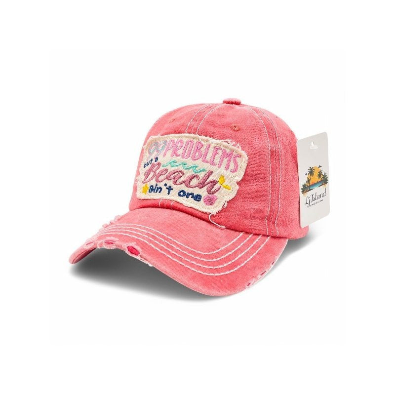 99 Problems But Beach ain't one Vintage Distressed Embroidered Baseball Cap For Women - 100% Cotton, Breathable, Casual, Adjustable, UV Protection