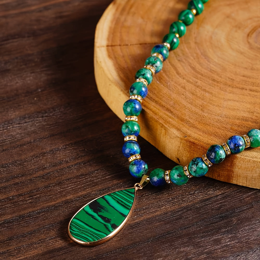 2pcs/Malachite & Phoenix Lapis Lazuli Wealth Necklace Set, Attracts Fortune And Abundance, Handmade Natural Stone Beads, Vintage Boho Adjustable Stackable Jewelry, Great for Daily Wear & Gifting, Unisex.